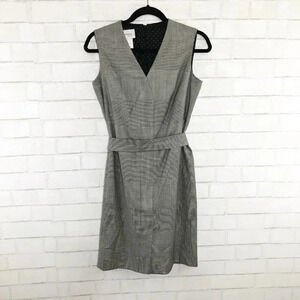 Akris Punto Gray Black White Glen Check Belted Professional Dress Women's Size 6